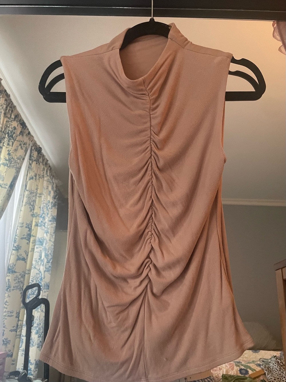 Sleeveless Ruched Mock Neck Top - Nude